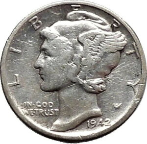 マーキュリー・ウィングド・リバティ・ヘッド 1942年 アメリカ合衆国 ダイム銀貨 ファスケス i48122