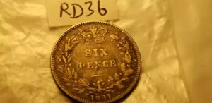 イギリス 1881 6 ペンス シックスペンス 銀貨 Idrs1。