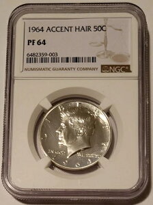 1964年ケネディ銀貨ハーフドル(アクセントヘアプルーフ)PF64 NGC rv トーニング