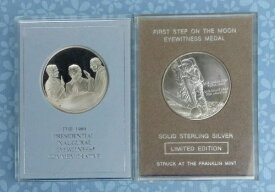 2枚のスターリングシルバーメダル、1989年のジョージ・ブッシュ大統領就任式と月面着陸第1歩