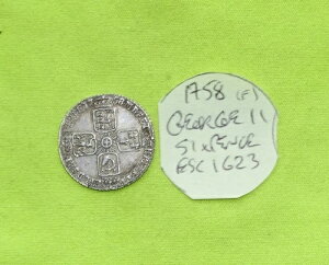 1758年 銀貨 6ペンス ジョージ2世 (1727 - 1760) 3.00グラム ESC1623 (f)