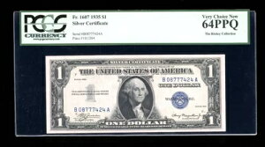 DBR 1935 $1 Vo[ 1607N BAubN PCGS 64 PPQ VA B08777424A