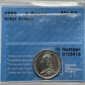 1889年 イギリス 銀貨 6ペンス。CCCS、AU-50 M-852