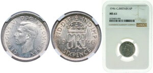 イギリス 1946年 6ペンス銀貨 500枚 NGC MS 61