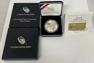 2018年 第一次世界大戦 100周年記念プルーフ シルバー ドル (米国造幣局発行)。逸品です!
