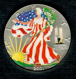 アメリカ 1ドル 2001年 アメリカンイーグル リバティ 1オンス シルバー オンス カラー ツインタワー