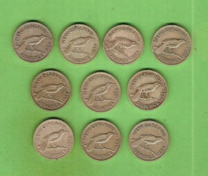 C28. #3. 1934年ニュージーランド 6ペンス銀貨 10枚