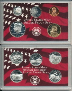 アメリカ - 1 + 5セント + 10セント + 5x 25セント + 25セント + 1ドル 2006年プルーフ、シルバープルーフ -