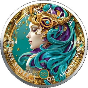 カナダ カラーコイン 2024 ゾディアック アクエリアス ゾディアック 1オンス シルバー - カラーエディション-