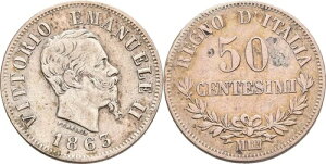 C^A ~m Milano 50 Centesimi 1863 BNg G}kG IWiRC #MUI330-
