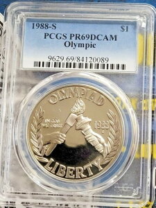 1988-S オリンピック記念 シルバー プルーフ ドル PCGS PF69 PR69 DCAM ディープカメオ