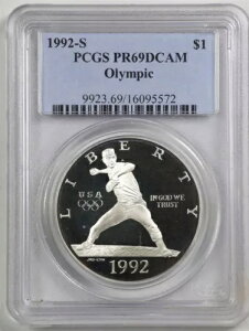 1992-S 1�h�� �v���[�t �I�����s�b�N �x�[�X�{�[�� �V���o�[ �_���[ PR69DCAM PCGS 16095572