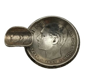 アンティーク ソリッドシルバー アルフォンソ12世 5ペセタ&50セントコイン ディッシュトレイ ノベルティ