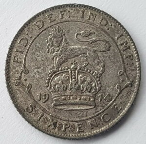 1914年ジョージ5世 6ペンス銀貨 L12