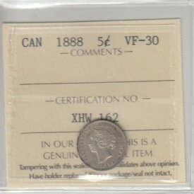 1888年カナダ5セント銀貨 ICCS VF-30 - 証明書番号XHW162