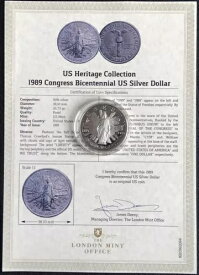 アメリカ 1989年 ~ 米国議会200周年記念 ~ シルバープルーフ1ドル硬貨 ~ COAカード
