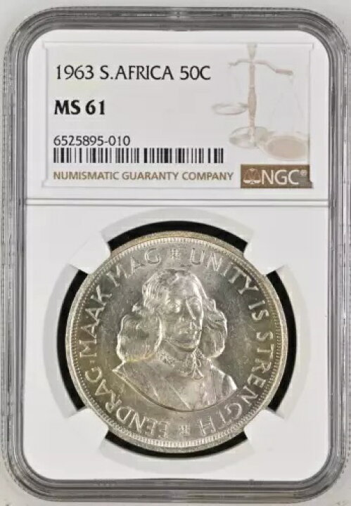 楽天市場】1963年 南アフリカ 50セント銀貨 プレトリア造幣局 NGC MS 