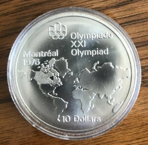 カナダ 1976年モントリオールオリンピック 10ドル銀貨 世界地図 1973年オリンピック
