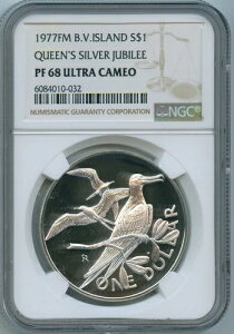 1977年 FM BVI NGC PF68 銀貨 1ドル 英領ヴァージン諸島 クイーンズ・ジュビリー