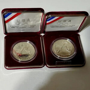 1988年オリンピック記念 .900 純銀プルーフドル ロット2 箱付き COA付き