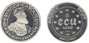 ベルギー 5 Ecu 1988年。ローマ条約30周年記念。銀貨プルーフ