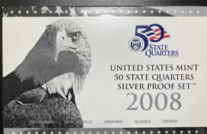 2008年アメリカ合衆国造幣局50州クォーター銀貨プルーフセット - 箱と品質証明書