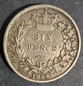 1844年 イギリス 6ペンス シックスペンス銀貨 -- 送料無料