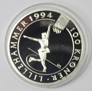 1993年ノルウェー100クローネプルーフ銀貨.925インチフィギュアスケート1994年オリンピック