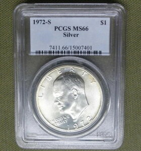 1972 S PCGS MS 66 アイゼンハワー銀貨、銀1ドル、アポロ11号記章Rev