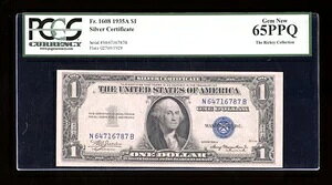 DBR 1935-A 1�h�� �V���o�[ �W�F�� Fr. 1608 NB �u���b�N PCGS 65 PPQ �V���A�� N64716787B