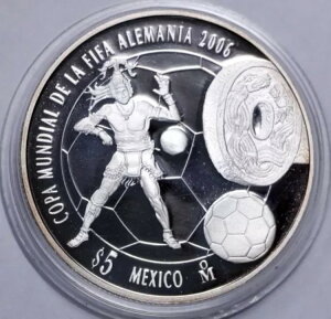 2006年メキシコFIFAワールドカップサッカー大会5ペソ銀貨#0954