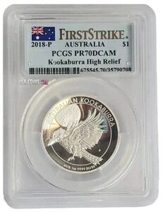 2018 1�I���X �V���o�[ $1 �I�[�X�g�����A KOAKABURRA PCGS PF70DCAM FS �n�C�����[�t�R�C���B