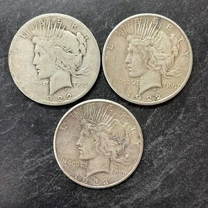 1ドル紙幣 3枚セット アメリカ合衆国 正規銀貨 平和ドル サンフランシスコ造幣局 ロット番号 1922-23