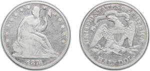 アメリカ合衆国 1876年 1/2ドル 銀貨 900 100 銅貨 VF