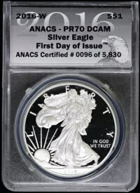2016-W プルーフ シルバーイーグル $1 ANACS PR 70 DCAM 初日発行 ASE レターエッジ