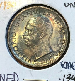1930年イタリア5リラ トーン加工 未流通銀貨 - ヴィットーリオ・エマヌエーレ 23MM-KM#67.1