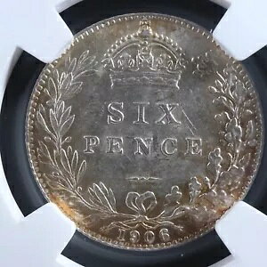 6ペンス 1906 NGC MS-62 イギリス KM#799 銀貨 UK GB グランド・ブルターニュ 6