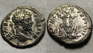 希少な本物の古代ローマのコイン セプティミウス セウェルス デナリウス銀貨 トロフィー キャプティブ