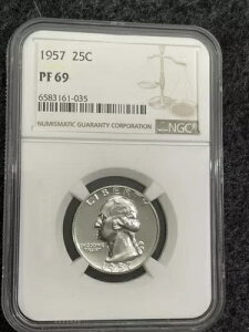 1957 NGC PF69 v[t Vg QTR 90% Vo[ zCg LB gbv|bv NGCɂO[fBO