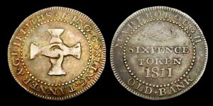 X026: 1811年ジョージ3世記念 6ペンス銀貨トークン:マールボロ・オールド・バンク、ウィルトシャー、5