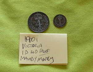 1901年 1ペンス 4ペンス プルーフ 4ペンス 銀貨 ビクトリア 1837-1901 (マウンディマネー)