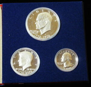 1976年アメリカ合衆国建国200周年記念銀貨3枚プルーフセット オリジナルブックCOA