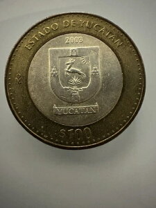 メキシコ 100ペソ 銀貨 バイメタル ユカタン州 2003年 本物 希少