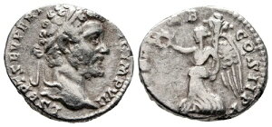 ローマ - セプティミウス・セウェルス。デニエル、紀元前199年。ローマ。銀2.8g。