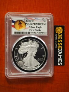 2018 W �v���[�t �V���o�[ �C�[�O�� PCGS PR70 DCAM �t�@�[�X�g�X�g���C�N �I�����s�b�N �X�m�[�{�[�h ���x��