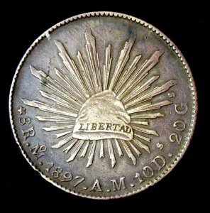 メキシコ 1897年 Mo AM 8 レアル銀貨 美しいオリジナルの色調