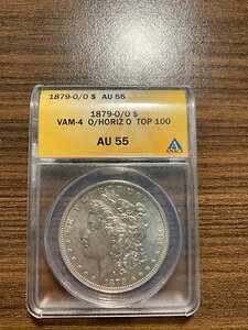 1879-O/O ���[�K�� �V���o�[ �_���[ $1 ANACS AU 55 VAM-4 O �I�[�o�[ �z���]���^�� O TOP 100