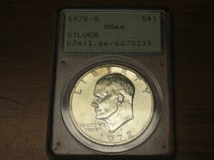 1972-S シルバー アイゼンハワー ドル 1ドル - PCGS MS66 - OGH ラトラーホルダー