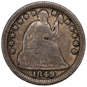 アメリカ合衆国 1849/6年 オーバーデート 5セント シーティング リバティ ハーフダイム シルバーコイン