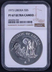 1973�N ���x���A S$5 - �G���t�@���g�V���o�[ - NGC PF67 - RB005